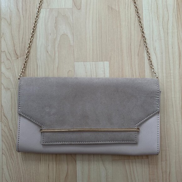ALDO Suede Leather Clutch Crossbody Bag Beige - Picture 1 of 4